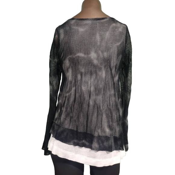 People Like Frank Double Layer Pullover Sweater, Black and White, Size XS - Picture 4 of 8